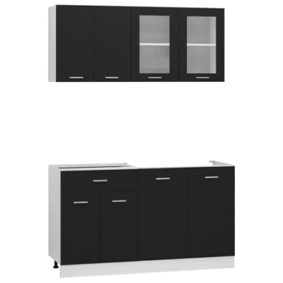 Imagen de vidaXL Juego de Muebles Cocina 4 Piezas Comedor Mobiliario Armario Estante Almacenaje Microondas Fregadero Lavavajilla Madera Contrachapada Negro