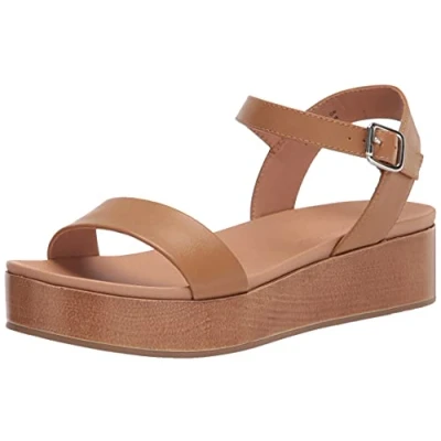 Imagen de Amazon Essentials Sandalia con Plataforma y Dos Bandas Mujer, Coñac, 39.5 EU