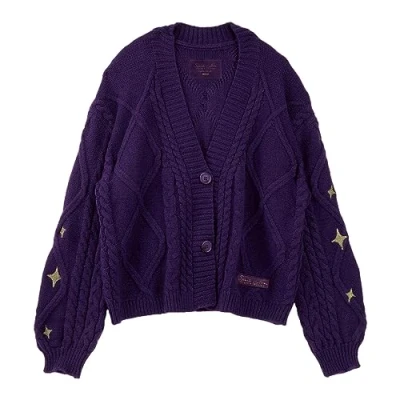 Imagen de RJICVUF Cárdigan de Punto otoño e Invierno para Mujer, suéter Manga Larga con Botones, Punto, Morado