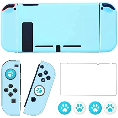 Imagen de OLDZHU Funda protectora compatible con mandos Joy de Nintendo Switch, protector pantalla cristal y 4 agarres para el pulgar, absorción golpes antiarañazos