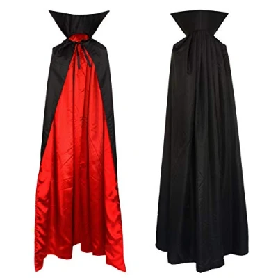 Imagen de Vampiro Cuello Capa Manto Adultos Negro Rojo Disfraz 1,6m