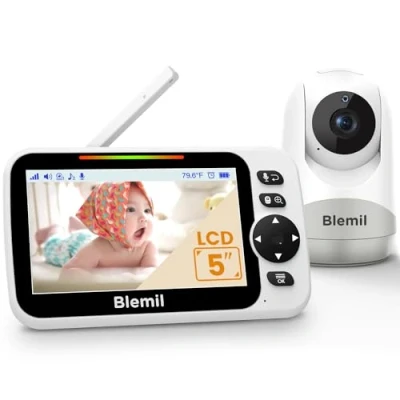 Imagen de Monitor para bebés con batería de 30 Horas, vídeo Pantalla Grande 5 Pulgadas cámara y Audio, visión Nocturna, lulabies, sin WiFi