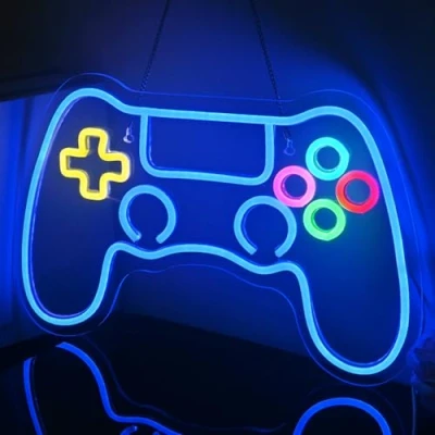 Imagen de Looklight letrero de neón para Gamer, con forma Gamepad jugadores, letreros juegos habitación adolescente regulable