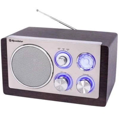 Imagen de Roadstar HRA1245NWD Radio Retro Compacta Analógica FM/AM, Altavoz de 1 Vía 28W, Portátil, Iluminación LED, Madera
