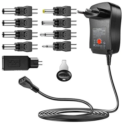 Imagen de SoulBay Adaptador Universal de 30 W CA/CC, Fuente alimentación conmutada con 9 Puntas seleccionables Incluye Enchufe USB para Dispositivos electrónicos domésticos 3 V a 12 V, 2000 mA máx.