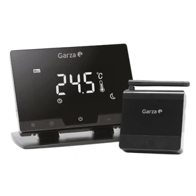 Imagen de Garza Smart Termostato Inalámbrico Wifi Inteligente para caldera y calefacción, programable, pantalla táctil, 2.4GHz, control remoto por app voz Alexa/Google, Color Negro