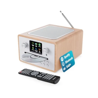 Imagen de MAJORITY Homerton Radio Internet con Reproductor de CD WiFi Dab+, Bluetooth y Despertador Spotify Connect, Podcasts, FM, 90 Preajustes EQ Personalizado Mando a Distancia (Roble)
