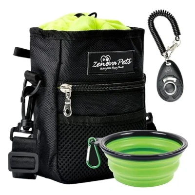 Imagen de ZENOVA PETS Bolsa de golosinas para Perros con Cuenco Viaje y clicker adiestramiento Entrenar Aventuras al Aire Libre Accesorios Ideales