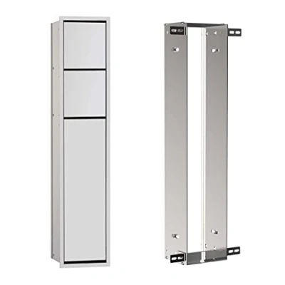 Imagen de Emco ASIS 150 Módulo de armario empotrado, mueble baño como portarrollos y soporte para escobilla con compartimento extra, alto función empuje abrir, incluye marco