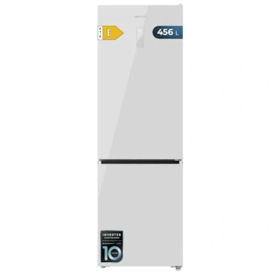 Imagen de Cecotec Frigorífico Combi 456L Total No Frost Bolero CoolMarket 456 White Glass E. Altura 201cm y 59,5cm Ancho, MAX INSIDE con VIP Tech, Compresor Inverter Plus, Bajo Consumo, Bandejas Cristal