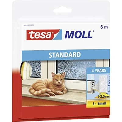 Imagen de tesamoll® Standard Burlete de Espuma Adhesiva Para Ventanas y Puertas Junta Aislante Térmico Acústico Rellena Huecos 1 a 3.5 mm Tamaño: 6 m x 9 4 Marrón