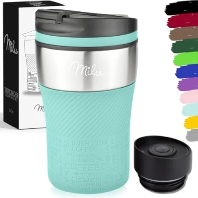 Imagen de Milu Termo Taza Vaso Termico de Viaje Café para Llevar acero inoxidable beber con aislamiento doble pared (Turquesa, 210ml)