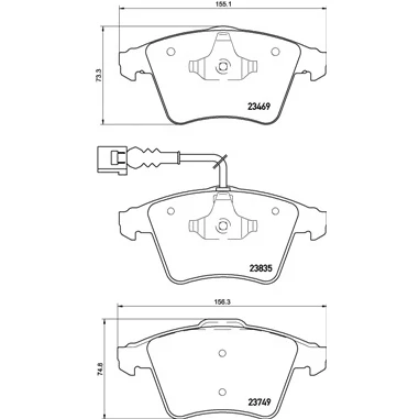Imagen de BREMBO P 85 149 Juego de pastillas freno con contacto avisador desgaste clip émbolo sin accesorios VOLKSWAGEN: Touareg I