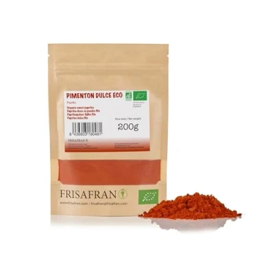Imagen de FRISAFRAN Pimentón en polvo Ecológico 200g pimenton molido español Dulce pimiento Alto nivel vitaminas y minerales Origen Murcia fresco
