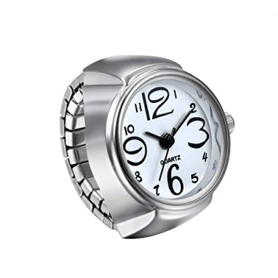 Imagen de JewelryWe Reloj de dedo para hombre y mujer, creativo, elástico, redondo, cuarzo, blanco, Minimalista