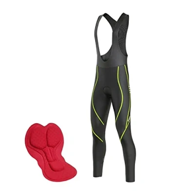 Imagen de FDX Mallas de ciclismo para hombre, con acolchado 3D, térmico y invierno, transpirables, cálidas, pantalones largos reflectantes al aire libre, negro/amarillo, 34 37
