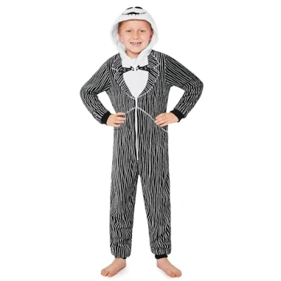 Imagen de Disney Pijama de Una Pieza para Niñas Entero Niña Polar Invierno Mono Stitch Minnie Jack Skellington (Negro Skellington, 5 6 Años)