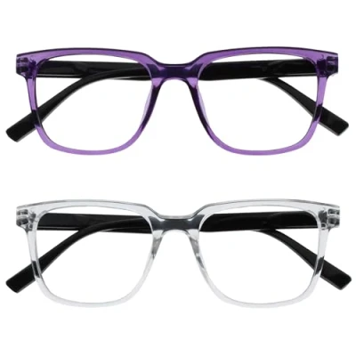 Imagen de OPULIZE LEO Gafas de Lectura Pack 2 Montura Rectangular Grande Morado, Transparante Hombre Mujer Bisagras Muelle RR55 5C +1.00