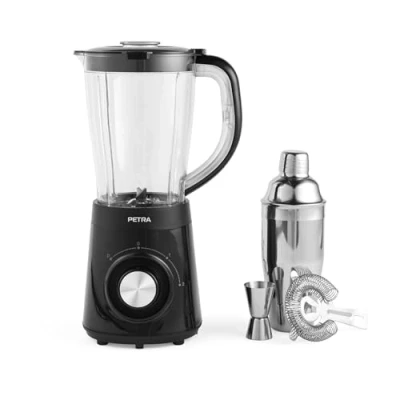 Imagen de Petra PT5619VDE Batidora para cócteles con jarra, coctelera y accesorios, 2 velocidades, función turbo, cuchillas de acero inoxidable, bloqueo, preparara zumos batidos facilidad, 1,5 l, 500 W