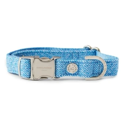 Imagen de HUGO &amp; HUDSON Collar de Tweed para Perros, Hebilla Metal Seguridad liberación rápida Ajustable Lujo, Azul, XS