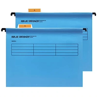 Imagen de 12 unidades Foolscap Grande Archivadores de suspensión con pestañas e insertos para tarjetas, Azul, Archivo Carpetas Colgantes Polipropileno, Medidas 41 x 25 37 cm