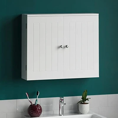 Imagen de Home Discount Mueble de baño Dos Puertas, para Montaje en Pared, Color Blanco