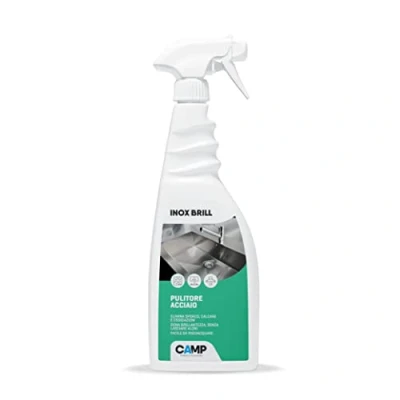 Imagen de Camp INOX BRILL, Detergente Limpiador Abrillantador y Protector Spray para superficies de Acero pulido satinado, Antical, Rapido, Agradablemente perfumado, 750ml