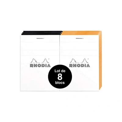 Imagen de Rhodia 112019AMZ Lote de 8 bloques 80 hojas (7,5 x 10,5 cm, g, tapa surtida (3 , 3 naranja y 2 blanco)