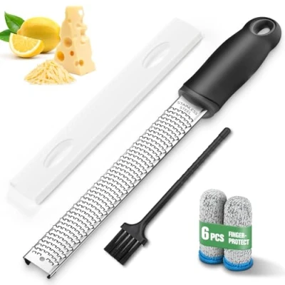 Imagen de NEUTYPECHIC Rallador de Queso Acero Inoxidable, Ralladores Cocina con Funda Protectora, Cheese Grater Apto para Lavavajillas, Zester Mango Plástico Queso, Limones, Verduras, Frutas