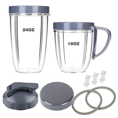 Imagen de Piezas de repuesto para licuadora, tazas 18 onzas/24 onzas con anillo labio, tapas resellables que se mantienen frescas, juntas y almohadilla choque compatible Nutribullet 600 W 900