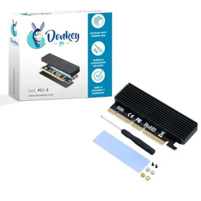Imagen de Donkey pc NVMe Mv2 SSD a PCIe X16/X8/X4 Tarjeta con disipador de Calor Aluminio. Adaptador M.2 nvme. Soporta x4 x8 x16 Ranura, para M Key B+M
