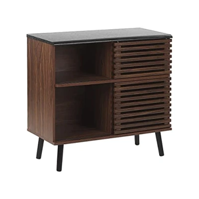 Imagen de Beliani Aparador con Acabado de Madera Oscura 80 x 40 cm Mueble rústico Puertas correderas Perth