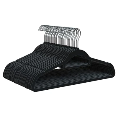 Imagen de PORTENTUM Perchas de Terciopelo, Set 30, Negro. Soporte Accesorios, Gancho Giratorio 360º, Ahorra Espacio, Muescas para Vestidos, Antideslizantes, Todo Tipo Ropa, Made in Spain