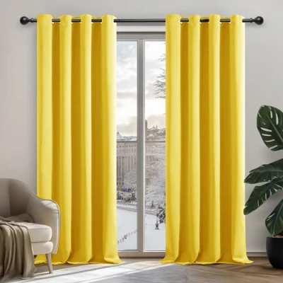 Imagen de Deconovo Cortinas Opacas para Interiores, 2 Piezas, 138 cm de Alto, Modernas con ollados, 107 x (Ancho Alto), Color Amarillo
