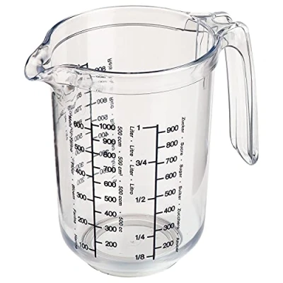 Imagen de Westmark Recipiente de medición con escalas multilingües y diferentes unidades medida, Capacidad: 1 litro, Plástico, Gerda, Transparente, 30682270