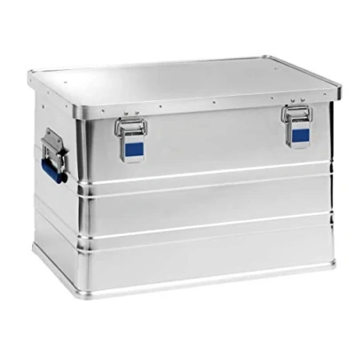 Imagen de hünersdorff 451250 Caja de aluminio ecológica (68 L, resistente al agua, con junta goma, ligera, estable, plegable, para cerraduras), color plateado