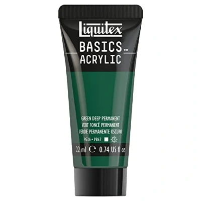 Imagen de Liquitex Basics Pintura Acrílica, Para Bellas Artes y Manualidades, Resistentes a la Luz, Viscosidad Media, Acabado Satinado, Tubo de 22 ml Verde Oscuro Permanente