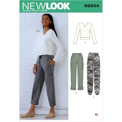 Imagen de New Look N6644 Patrones de costura para pantalones cargo y parte superior punto, papel, color blanco