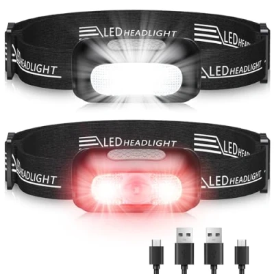 Imagen de EOIWUY Linterna Frontal, [2 Pack] Cabeza LED Recargable Súper Brillante con 5 Modos de Luz (Blanca y Roja), IPX4 Impermeable 60 Ajustable Frontal para Camping, Correr, Adultos, Niños