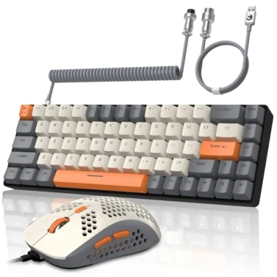 Imagen de YINDIAO T8 60% RGB Juego de Teclado y Mouse para Juegos+Cable USB C en Espiral,Teclado Mecánico con Cable,US Layout,68 Teclas,Mouse Nido Abeja,hasta 6400 dpi,para PC PS5,Gris Oscuro