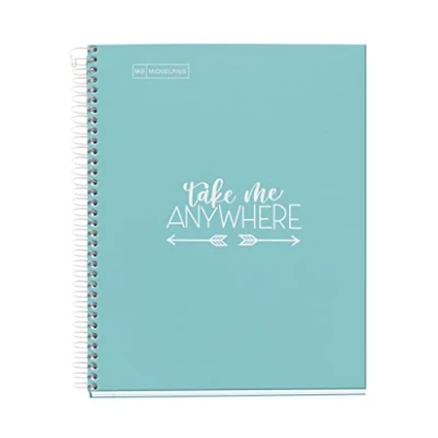 Imagen de Miquelrius Cuaderno Notebook Messages, 1 Franja de Color, A5, 100 Hojas Cuadriculadas 5 mm, Papel 90 g, 2 Taladros, Cubierta Cartón Duro, color Azul Cielo
