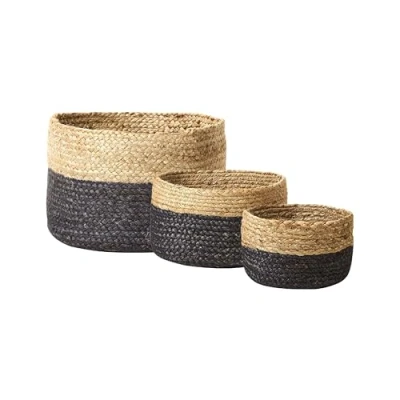 Imagen de Conjunto de 3 cestas yute natural negro beige almacenaje ropa accesorio Jabar