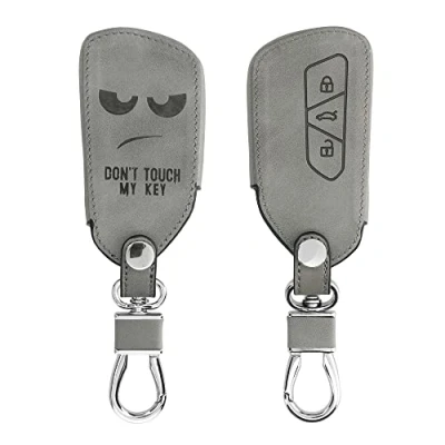 Imagen de kwmobile Funda Compatible con VW Golf 8 Llave de Coche 3 Botones Case Piel Nobuck sintética para Mando Don&#039;t Touch my Key Gris