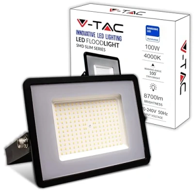 Imagen de V TAC Foco LED Exterior 100W [Altas Prestaciones] 8700 Lumen IP65 Proyector en Aluminio para Hogar, Jardín, Patio, Parque Garaje Resistente Agua Faros Luz Blanco Neutro 4000K