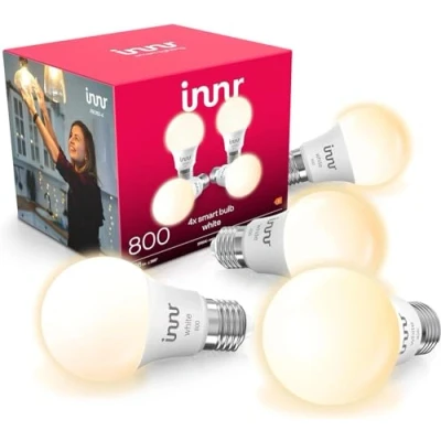Imagen de innr Bombilla Inteligente E27 LED, Luz Blanca Cálida, Compatible con Hue*, Alexa, Amazon Echo (4ª gen), LED Zigbee, Regulable, 806 lúmenes 4 Pack