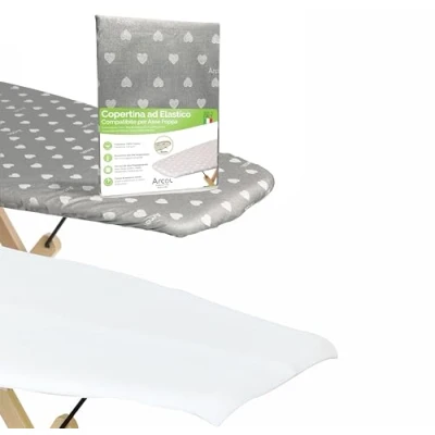 Imagen de ARCOL Funda elástica con Pinza de Repuesto Compatible para Tabla Planchar Foppapedretti, Fabricada en Italia, 100% algodón (Gris Corazones Blancos)