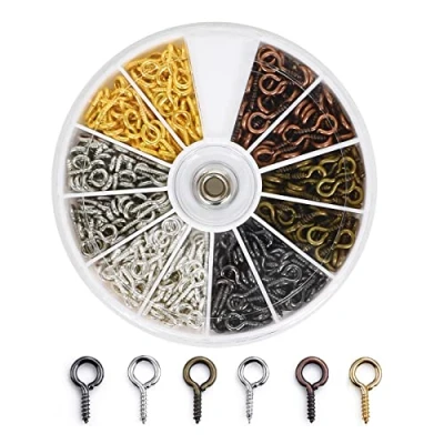 Imagen de Ojos Ganchos de Tornillo, 420 Piezas Tornillo Ojo, Mini Ojo Perno, Ojal Pernos Cáncamos Gancho para Hacer Joyas, Manualidadesde Bricolaje, 5 x 10 mm