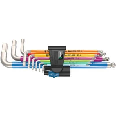 Imagen de Wera 05022699001 Juego de llaves acodadas, 3950/9 Hex Plus Multicolour HF Stainless 1 métricas, acero inoxidable, con sistema sujeción, 9 piezas