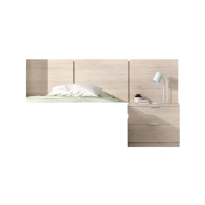 Imagen de DEKIT GRUPO RIMOBEL BITO Cabecero de tres plafones con mesita dos cajones Natural 96 x 157 34.2