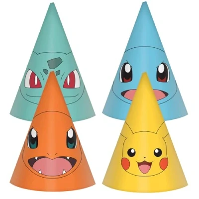 Imagen de amscan 9917126 Sombreros de cono fiesta cumpleaños para niños Pokémon con diseños surtidos, paquete 8